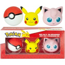 lot de 3 gommes 3D Pokémon : Pikachu, Rondoudou et Poké Ball