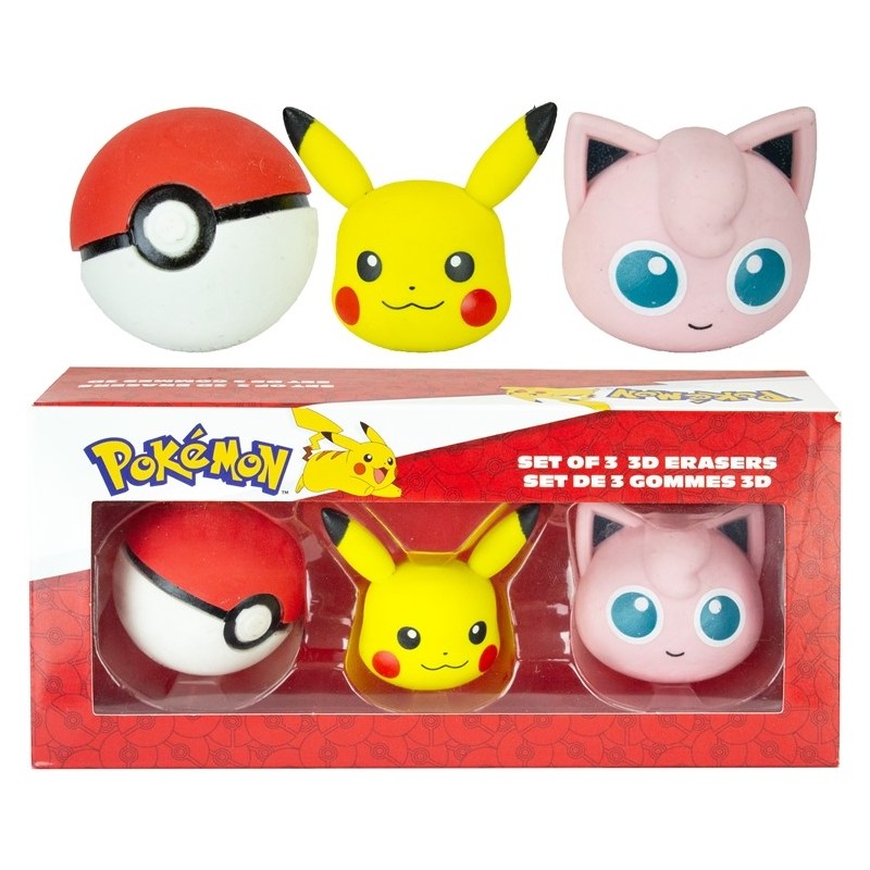 lot de 3 gommes 3D Pokémon : Pikachu, Rondoudou et Poké Ball lot de 3 gommes 3D Pokémon : Pikachu, Rondoudou et Poké Ball