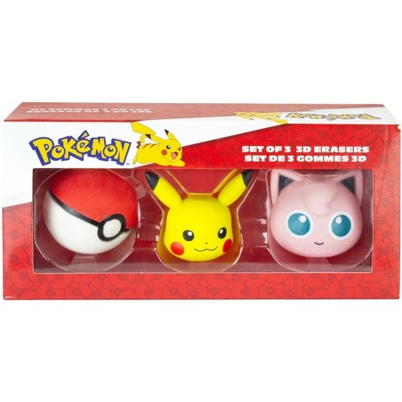 lot de 3 gommes 3D Pokémon : Pikachu, Rondoudou et Poké Ball