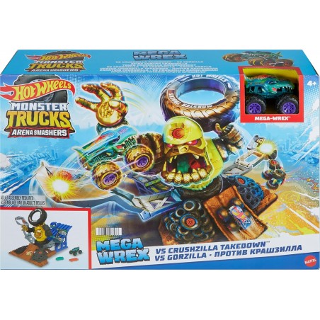 Hot Wheels Monster Trucks Arena Smashers Combat Mega-Wrex vs Gorzilla Coffret avec véhicule Mega-Wrex