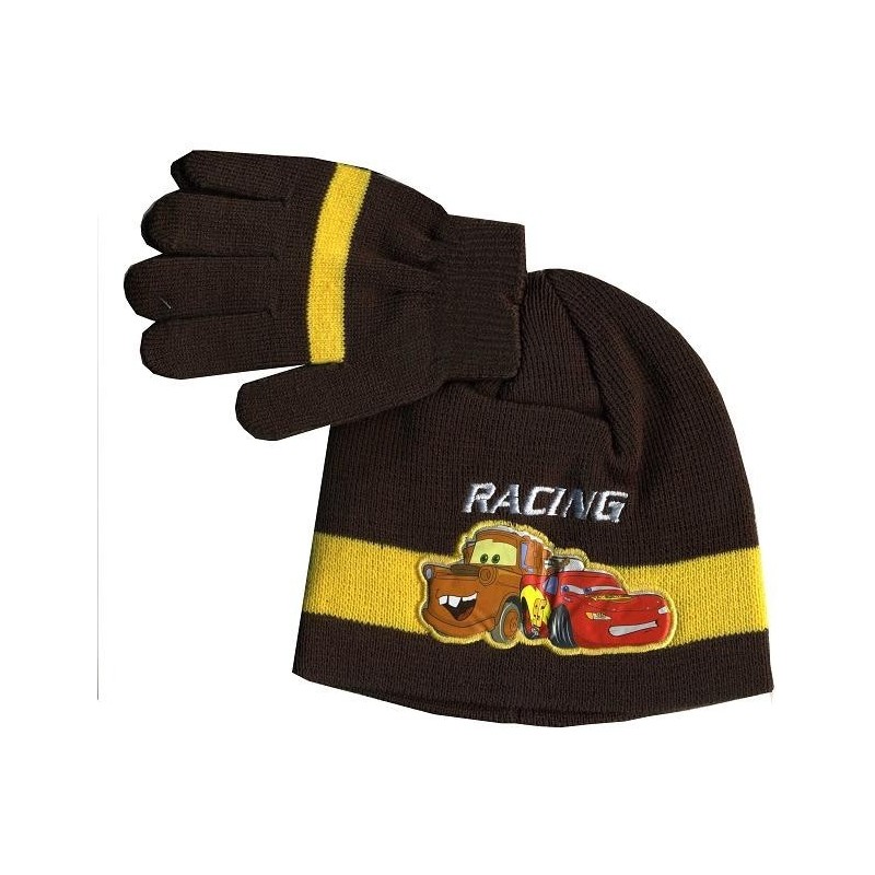 BONNET GANTS CARS racing marron